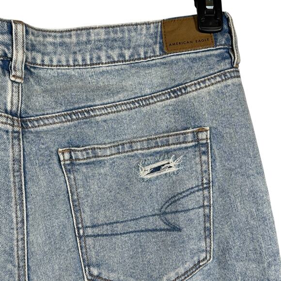 American Eagle SZ 14 Strigid Mom Jeans Super Hi-Rise Distressed Rips Frayed Hems - Picture 10 of 16